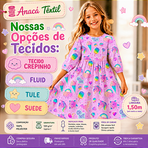 TECIDOS TULE, CREPINHO, FLUID E SUEDE LIGHT- UNICÓRNIO PARA CONFECÇÃO DE VESTIDOS, PIJAMAS, SAIAS, BLUSA, ETC