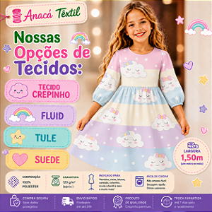 TECIDOS TULE, CREPINHO, FLUID E SUEDE LIGHT - Nuvenzinha - PARA CONFECÇÃO DE VESTIDOS, PIJAMAS, SAIAS, BLUSA, ETC