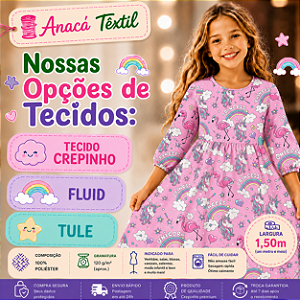 TECIDOS TULE, CREPINHO, FLUID E SUEDE LIGHT - Unicornio 10 Rosa - PARA CONFECÇÃO DE VESTIDOS, PIJAMAS, SAIAS, BLUSA, ETC