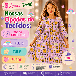 TECIDOS TULE, CREPINHO, FLUID E SUEDE LIGHT - Girafas e Rabiscos Fundo Rosa - PARA CONFECÇÃO DE VESTIDOS, PIJAMAS, SAIAS, BLUSA, ETC
