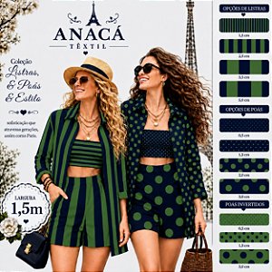 CREPINHO - LISTRA E POÁ 59- VERDE E AZUL MARINHO- LISTRADO, LISTRADINHO PARA CONFECÇÃO DE VESTIDOS, SAIAS, BLUSAS