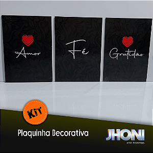 Kit Plaquinhas Decorativas 20x28cm 3 peças - Amor, Fé, Gratidão