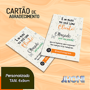Cartão Agradecimento Personalizado 6x9cm Frente e Verso 50 unidades