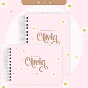 Kit Caderneta + Livro de bebê - Margaridas / Personalizado