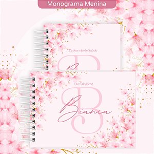 Kit Caderneta + Livro de bebê - Monograma menina / Personalizado