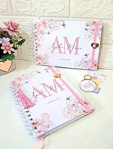 Kit Caderneta + Livro de bebê - Monograma menina / Personalizado