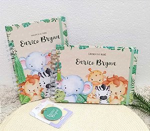 Kit Caderneta + Livro de bebê - Safari  2/ Personalizado