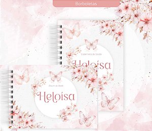 Kit Caderneta + Livro de bebê - Borboletas/ Personalizado