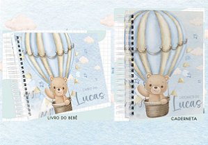 Kit Caderneta + Livro de bebê - Ursinho Baloeiro  / Personalizado