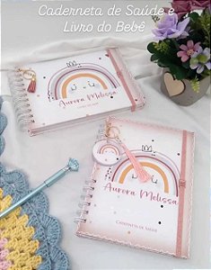 Kit Caderneta + Livro de bebê - Arco Iris Minimalista / Personalizado