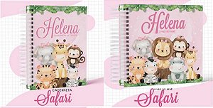 Kit Caderneta + Livro de bebê - Safari Menina / Personalizado