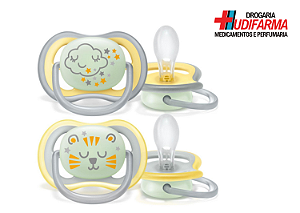 Kit 2 Chupetas Ultra Air Bico Silicone 18M+ Night MENINO AVENT