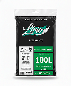 SACO P/LIXO 100LT (75x85x0,065) PRETO LIRIO PCT C/05UND REF.:7292