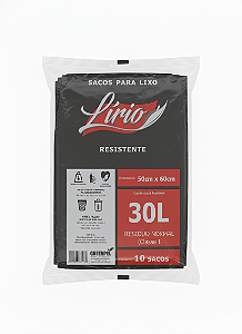 SACO P/LIXO 30LT (50x60x0,035) PRETO LIRIO PCT C/10UND