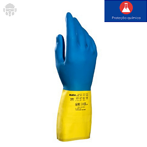 Luva Química Limpeza pesada MAPA Duomix 405 Dupla Camada Super Aderência Neopreme Flocado 33cm CA 43392