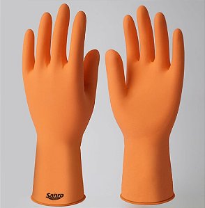LUVA SANRO PLUS LATEX LARANJA FLOCADO 30CM TAM 6/ P CA6110