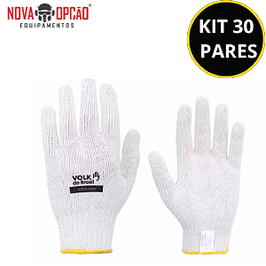 KIT C/30 LUVA VOLK TRICOTADA BRANCA COTTON 4 FIOS MALHA S/PIGMENTO TAM U CA30520
