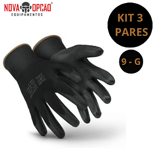 KIT C/3 PARES LUVA PU PRETA 1003 SS CA32034 TAM 9