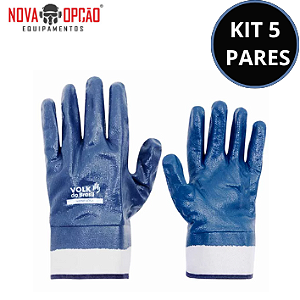 KIT C/5 PARES LUVA VOLK  BANHO NITRILICO VOLKNIT PUNHO LONA TAM 9 CA 25116