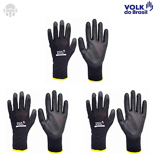 Kit 3 Luvas Multitato Tátil PU Banhada Black Smart Volk (mecânico, Pedreiro, Eletricista, Logistica, Serviços CA 46932