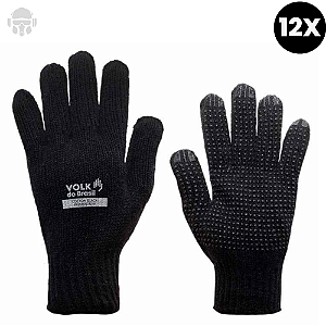 Kit 12 Luvas Cotton Black Volk 4 Fios Malha Pigmentada CA 36347 Tamanho Único – Antiderrapante e Conforto