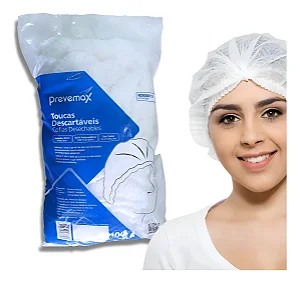 Touca Prevemax TNT Branca Com Elástico Descartável Pacote 100 Unidades
