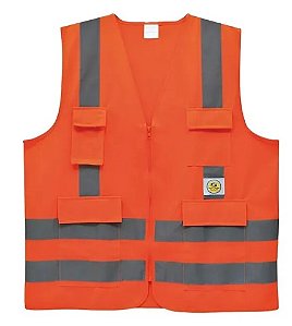 Colete Refletivo Laranja Super Safety com Zíper 4 Bolsos Tamanho M Alta Visibilidade para Construção Trânsito e Seguranç
