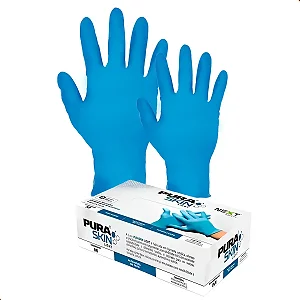 Luva Nitrílica Sem Pó Azul Puraskin Light CA 51453 Caixa 100 Unidades - Limpeza - Salão - Alimentos - Saude - Tatuagem