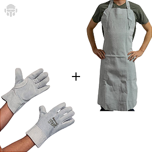 Kit Soldador EPI Avental e Luva de Raspa Proteção para Solda