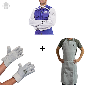Kit Soldador EPI Avental Luva e Mangote de Raspa Proteção para Solda Completa