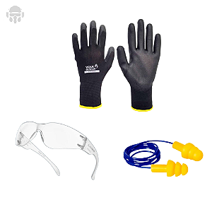Kit EPI Segurança do Trabalho Óculos Luva e Protetor Auditivo -  - Serviços Gerais - Construção - Industria - Manutenção