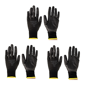 Kit 3 Luvas MaxTato PU Preta Prevemax CA 46832