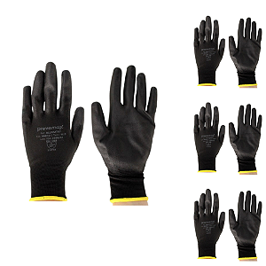 Kit 6 Luvas MaxTato PU Preta Prevemax CA 46832