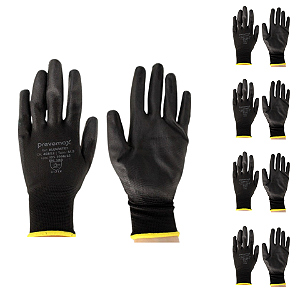 Kit 12 Luvas MaxTato PU Preta Prevemax CA 46832