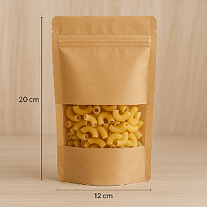 Saco Stand Up Pouch Kraft Com Visor 12x20 - pct c/50un