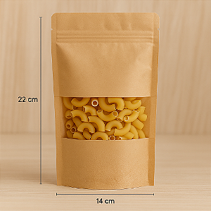 Saco Stand Up Pouch Kraft Com Visor 14x22 - pct c/50un