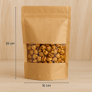Saco Stand Up Pouch Kraft Com Visor 16x26 - pct c/50un