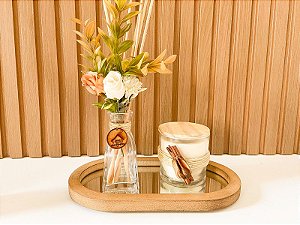 Kit Difusor Floral Terracota + Bandeja Oval + Vela Aromática Rustica Maça e Canela.