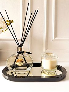Kit Difusor Black 300ml + Vela Luxo Vanilla Home + Bandeja Oval Preta G