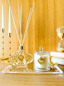 Kit Difusor Vanilla Home 250 ml + Vela luxo Cúpula Vanilla c/ Bandeja