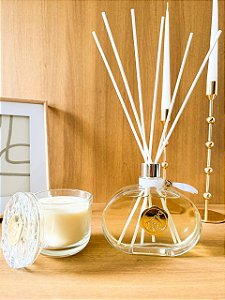 Kit Difusor White com Dourado 300 ml + Vela Aromática 220g