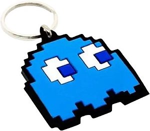 Kit Com 5 Chaveiro Fantasma Azul Pac Man Emborrachado