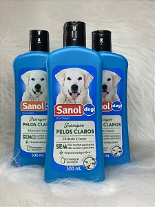 Sanol Dog Shampoo De Pêlos Para Cães E Gatos Pêlos Claros 500 Ml Azul