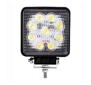 FAROL DE LED QUADRADO 9 LEDS 6000K 27W 12-24V 11X11X2CM