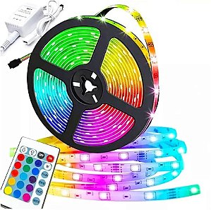 FITA LED RGB 2811 4 VIAS COM CONTROLADORA 5 METROS COM SILICONE 12V