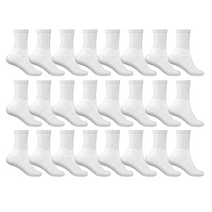Kit 12 Pares Meias Branca Adulto Esportiva Cano Alto Algodão