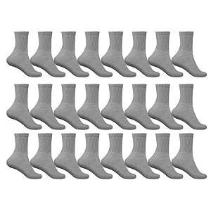 Kit 12 Pares Meias Cinza Adulto Esportiva Cano Alto Algodão