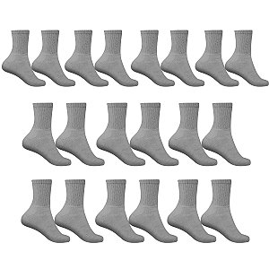 Kit 10 Pares Meias Cinza Adulto Esportiva Cano Alto Algodão