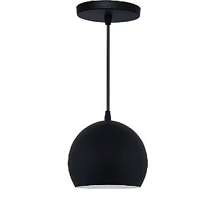 Pendente Coquinho Aluminio Teto E27 1 Luz Lumini Lab - Preto Fosco - Branco B