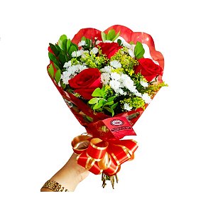 Buquê de Rosas Vermelhas - Modelo Trio Pop Tradicional Premium
